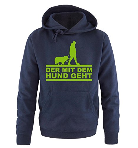 Comedy Shirts Der mit dem Hund geht - Herren Hoodie - Navy/Grün Gr. XL von Comedy Shirts