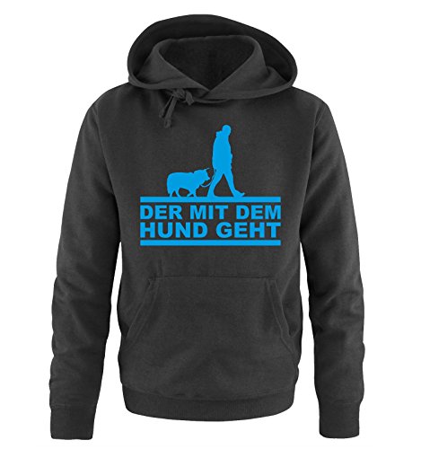 Comedy Shirts Der mit dem Hund geht - Herren Hoodie - Schwarz/Blau Gr. XXL von Comedy Shirts