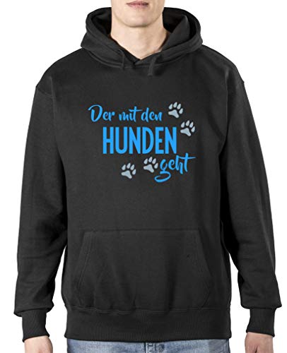 Comedy Shirts Der mit den Hunden geht - Herren Hoodie - Schwarz/Blau-Eisblau Gr. 5XL von Comedy Shirts