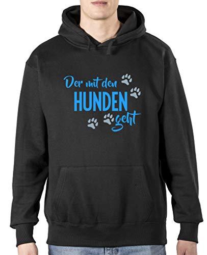 Comedy Shirts Der mit den Hunden geht - Herren Hoodie - Schwarz/Blau-Eisblau Gr. XL von Comedy Shirts