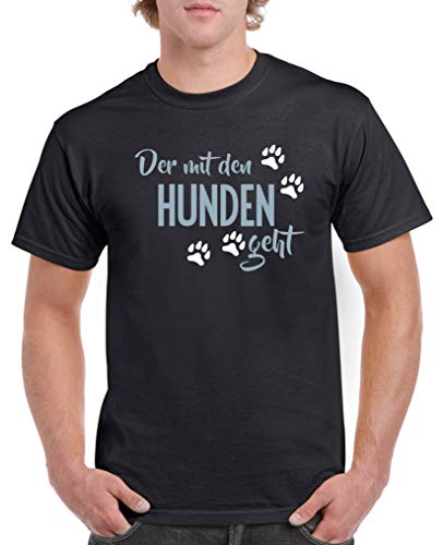 Comedy Shirts - Der mit den Hunden geht - Herren T-Shirt - Schwarz/Eisblau-Weiss Gr. 5XL von Comedy Shirts