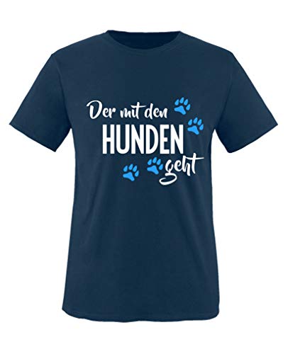 Comedy Shirts - Der mit den Hunden geht - Jungen T-Shirt - Navy/Weiss-Blau Gr. 152/164 von Comedy Shirts