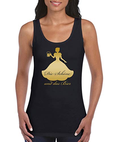 Comedy Shirts - Die Schoene und das Bier - Damen Tank Top - Schwarz/Gold Gr. M von Comedy Shirts