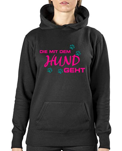 Comedy Shirts - Die mit dem Hund geht - Style2 - Damen Hoodie - Schwarz/Pink-Türkis Gr. XXL Comedy Shirts - Die mit dem Hund geht - Style2 - Damen Hoodie - Schwarz/Pink-Türkis Gr. XXL von Comedy Shirts