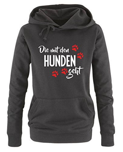 Comedy Shirts Die mit den Hunden geht - Style1 - Damen Hoodie - Schwarz/Weiss-Rot Gr. XL von Comedy Shirts