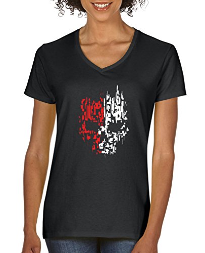 Comedy Shirts - Digital Skull - Damen V-Neck T-Shirt - Schwarz/Weiss-Rot Gr. S Comedy Shirts - Digital Skull - Damen V-Neck T-Shirt - Schwarz/Weiss-Rot Gr. S von Comedy Shirts
