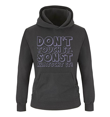Comedy Shirts - Don't Touch IT. SONST KLATSCHT IT! - Mädchen Hoodie - Schwarz/Violett Gr. 152/164 von Comedy Shirts