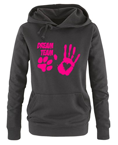 Comedy Shirts Dream Team Pfote Hand - Damen Hoodie - Schwarz/Pink Gr. S von Comedy Shirts