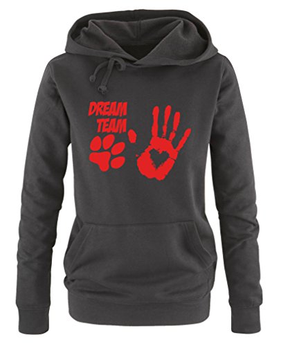 Comedy Shirts - Dream Team Pfote Hand - Damen Hoodie - Schwarz/Rot Gr. L von Comedy Shirts