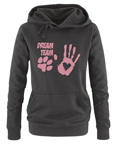 Comedy Shirts Dream Team Pfote Hand - Damen Hoodie - Schwarz/Rosa Gr. L von Comedy Shirts