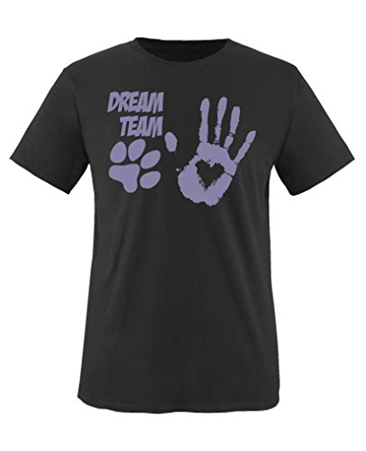 Comedy Shirts - Dream Team Pfote Hand - Mädchen T-Shirt - Schwarz/Violett Gr. 152-164 von Comedy Shirts
