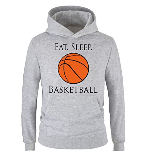 Comedy Shirts - EAT. Sleep. Basketball - Kinder Hoodie - Grau/Schwarz-Orange Gr. 134/146 von Comedy Shirts