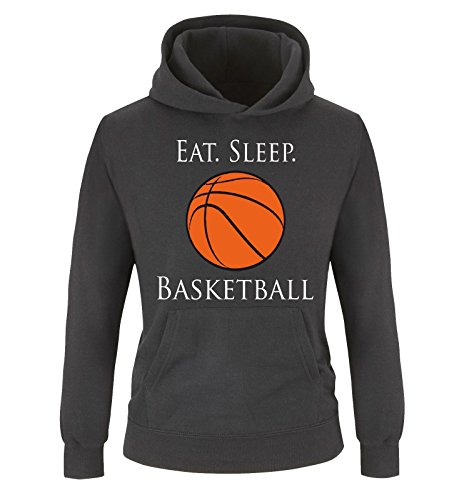 Comedy Shirts - EAT. Sleep. Basketball - Kinder Hoodie - Schwarz/Weiss-Orange Gr. 134/146 von Comedy Shirts