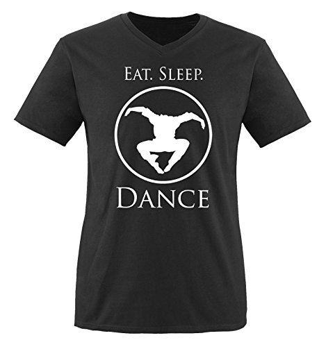 Comedy Shirts - EAT. Sleep. Dance - Herren V-Neck T-Shirt - Schwarz/Weiss Gr. M von Comedy Shirts