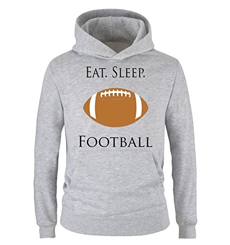 Comedy Shirts - EAT. Sleep. Football - Kinder Hoodie - Grau/Schwarz-Weiss-Braun Gr. 134/146 von Comedy Shirts