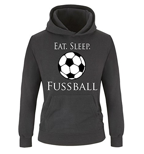 Comedy Shirts - EAT. Sleep. Fussball - Kinder Hoodie - Schwarz/Weiss Gr. 110/116 von Comedy Shirts