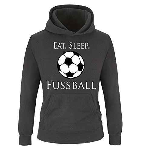 Comedy Shirts - EAT. Sleep. Fussball - Kinder Hoodie - Schwarz/Weiss Gr. 134/146 von Comedy Shirts