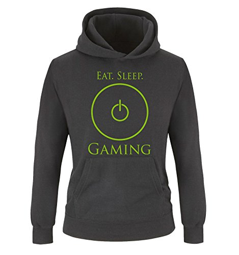 Comedy Shirts - EAT. Sleep. Gaming - Kinder Hoodie - Schwarz/Grün Gr. 152/164 von Comedy Shirts