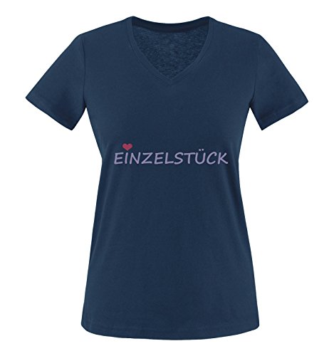 Comedy Shirts - EINZELSTÜCK - Damen V-Neck T-Shirt - Navy/Violet-Fuchsia Gr. XL von Comedy Shirts