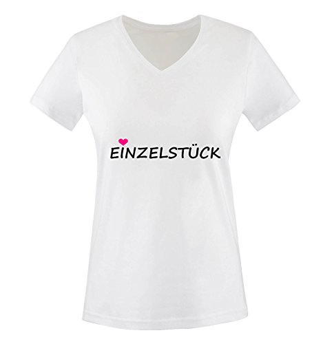 Comedy Shirts - EINZELSTÜCK - Damen V-Neck T-Shirt - Weiss/Schwarz-Pink Gr. M von Comedy Shirts