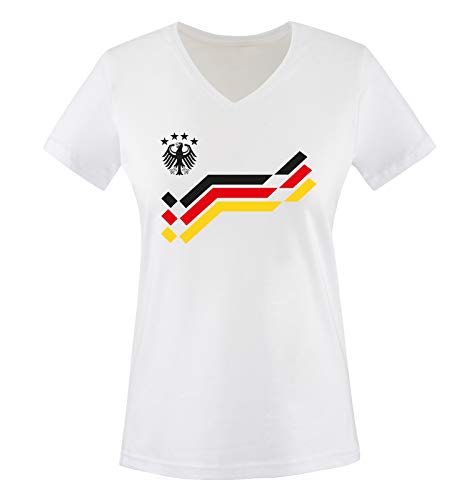 Comedy Shirts - EM 2016 - Deutschland - Retro - Trikot - Damen V-Neck T-Shirt - Weiss/Schwarz Gr. XXL von Comedy Shirts