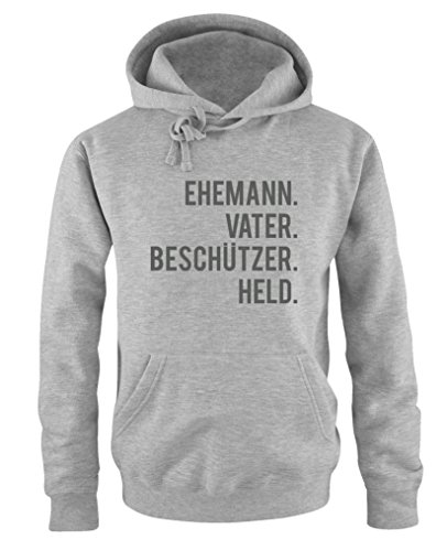 Comedy Shirts - Ehemann. Vater. Beschützer. Held. - Herren Hoodie - Grau/Grau Gr. 4XL von Comedy Shirts
