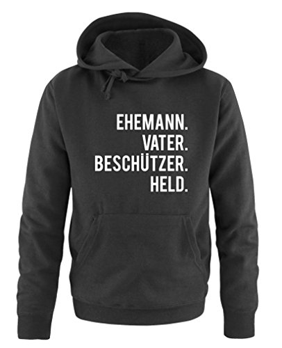 Comedy Shirts - Ehemann. Vater. Beschützer. Held. - Herren Hoodie - Schwarz/Weiss Gr. 4XL von Comedy Shirts