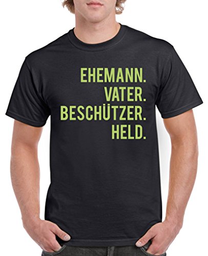 Comedy Shirts - Ehemann. Vater. Beschützer. Held. - Herren T-Shirt - Schwarz/Grün Gr. 3XL von Comedy Shirts