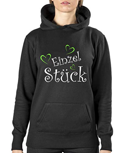 Comedy Shirts - Einzelstück - Style4 - Damen Hoodie - Schwarz/Weiss-Neongrün Gr. M von Comedy Shirts