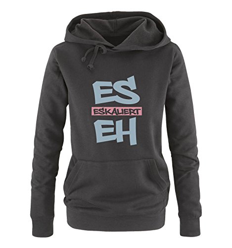 Comedy Shirts Es eskaliert eh - Graffiti - Damen Hoodie - Schwarz/Eisblau-Rosa Gr. S von Comedy Shirts