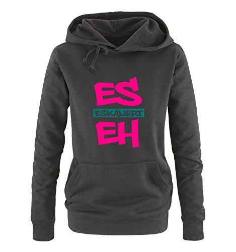 Comedy Shirts Es eskaliert eh - Graffiti - Damen Hoodie - Schwarz/Pink-Türkis Gr. XL von Comedy Shirts