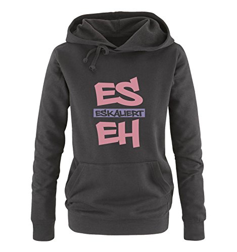 Comedy Shirts Es eskaliert eh - Graffiti - Damen Hoodie - Schwarz/Rosa-Violett Gr. L von Comedy Shirts