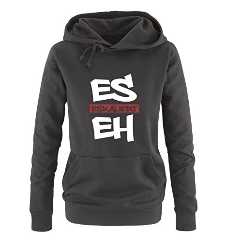 Comedy Shirts Es eskaliert eh - Graffiti - Damen Hoodie - Schwarz/Weiss-Rot Gr. L von Comedy Shirts