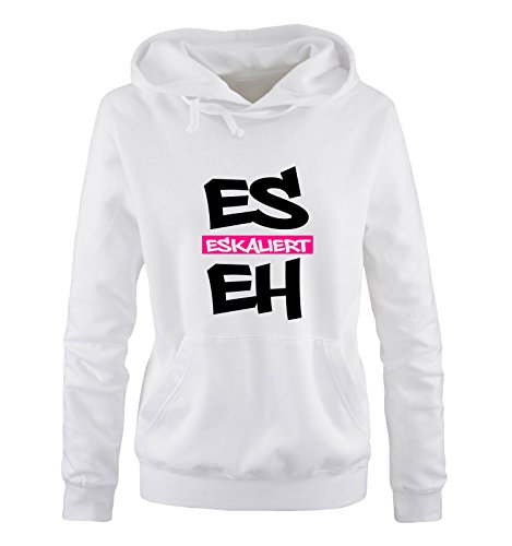 Comedy Shirts - Es eskaliert eh - Graffiti - Damen Hoodie - Weiss/Schwarz-Pink Gr. L von Comedy Shirts