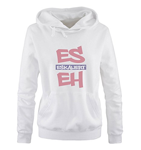 Comedy Shirts Es eskaliert eh - Graffiti - Damen Hoodie - Weiss/Rosa-Violett Gr. L von Comedy Shirts