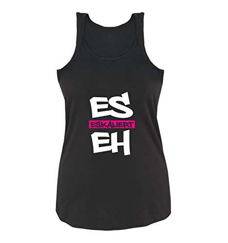 Comedy Shirts - Es eskaliert eh - Graffiti - Damen Tank Top - Schwarz/Weiss-Pink Gr. S von Comedy Shirts