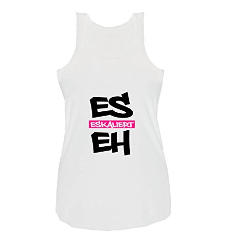 Comedy Shirts - Es eskaliert eh - Graffiti - Damen Tank Top - Weiss/Schwarz-Pink Gr. L von Comedy Shirts