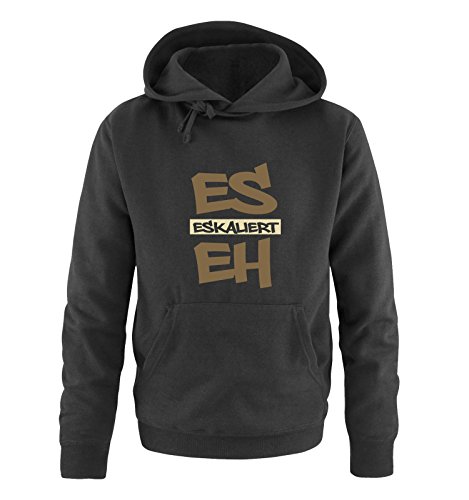 Comedy Shirts Es eskaliert eh - Graffiti - Herren Hoodie - Schwarz/Hellbraun-Beige Gr. M von Comedy Shirts