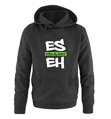 Comedy Shirts Es eskaliert eh - Graffiti - Herren Hoodie - Schwarz/Weiss-Neongrün Gr. L von Comedy Shirts