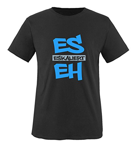 Comedy Shirts - Es eskaliert eh - Graffiti - Herren T-Shirt - Schwarz/Blau-Eisblau Gr. 5XL von Comedy Shirts