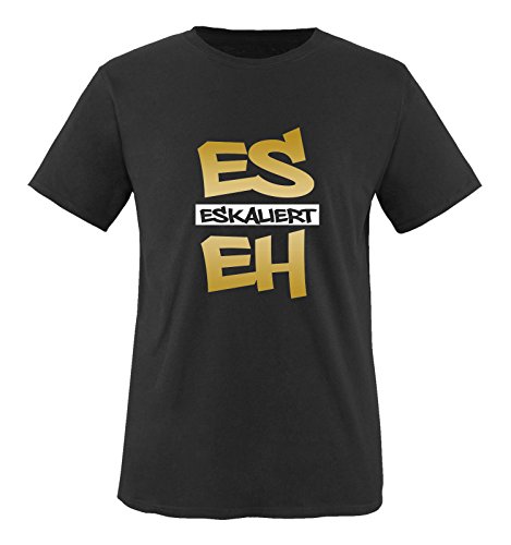 Comedy Shirts - Es eskaliert eh - Graffiti - Herren T-Shirt - Schwarz/Gold-Weiss Gr. XL von Comedy Shirts