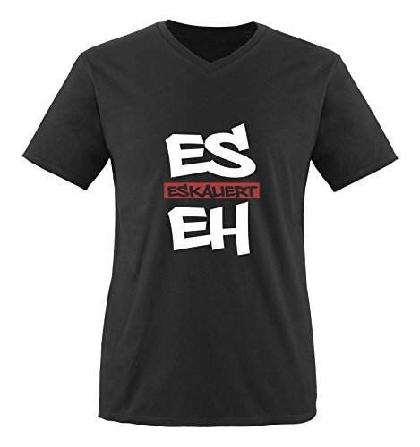 Comedy Shirts - Es eskaliert eh - Graffiti - Herren V-Neck T-Shirt - Schwarz/Weiss-Rot Gr. L von Comedy Shirts