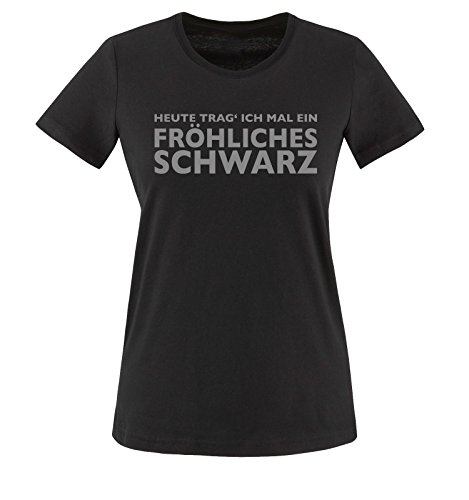 Comedy Shirts - FRÖHLICHES SCHWARZ - Damen T-Shirt - Schwarz/Grau Gr. L von Comedy Shirts