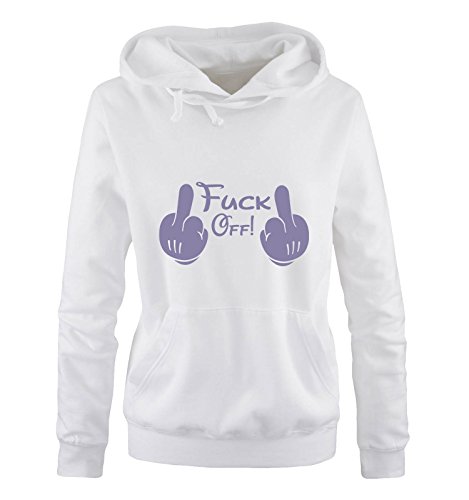 Fuck Off! - Comic Hände - Damen Hoodie - Weiss/Violett Gr. XL von Comedy Shirts