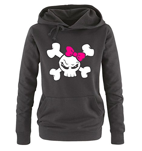 Comedy Shirts Girl Skull - Damen Hoodie - Schwarz/Weiss-Pink Gr. L von Comedy Shirts