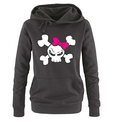 Comedy Shirts Girl Skull - Damen Hoodie - Schwarz/Weiss-Pink Gr. XL von Comedy Shirts