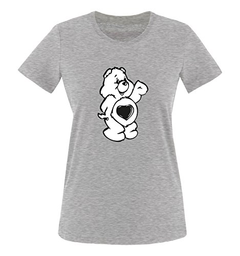 Comedy Shirts - Glücksbärchi - Damen V-Neck T-Shirt - Graumeliert/Schwarz-Weiss Gr. L von Comedy Shirts