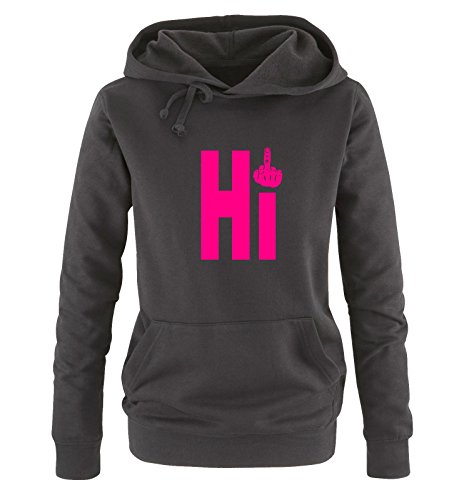 Comedy Shirts HI Fuck - MITTELFINGER - Damen Hoodie - Schwarz/Pink Gr. L von Comedy Shirts