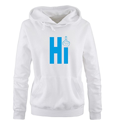 Comedy Shirts - HI Fuck - MITTELFINGER - Damen Hoodie - Weiss/Blau Gr. L von Comedy Shirts