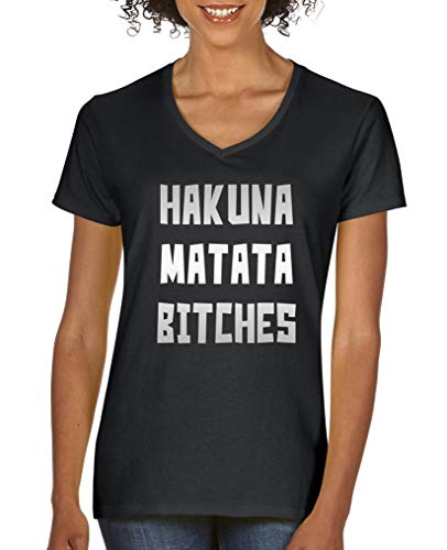 Comedy Shirts - Hakuna Matata Bitches - Damen V-Neck T-Shirt - Schwarz/Silber Gr. XXL von Comedy Shirts